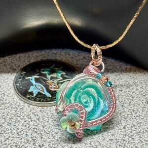 Elegant blue and Green Rose Pendant